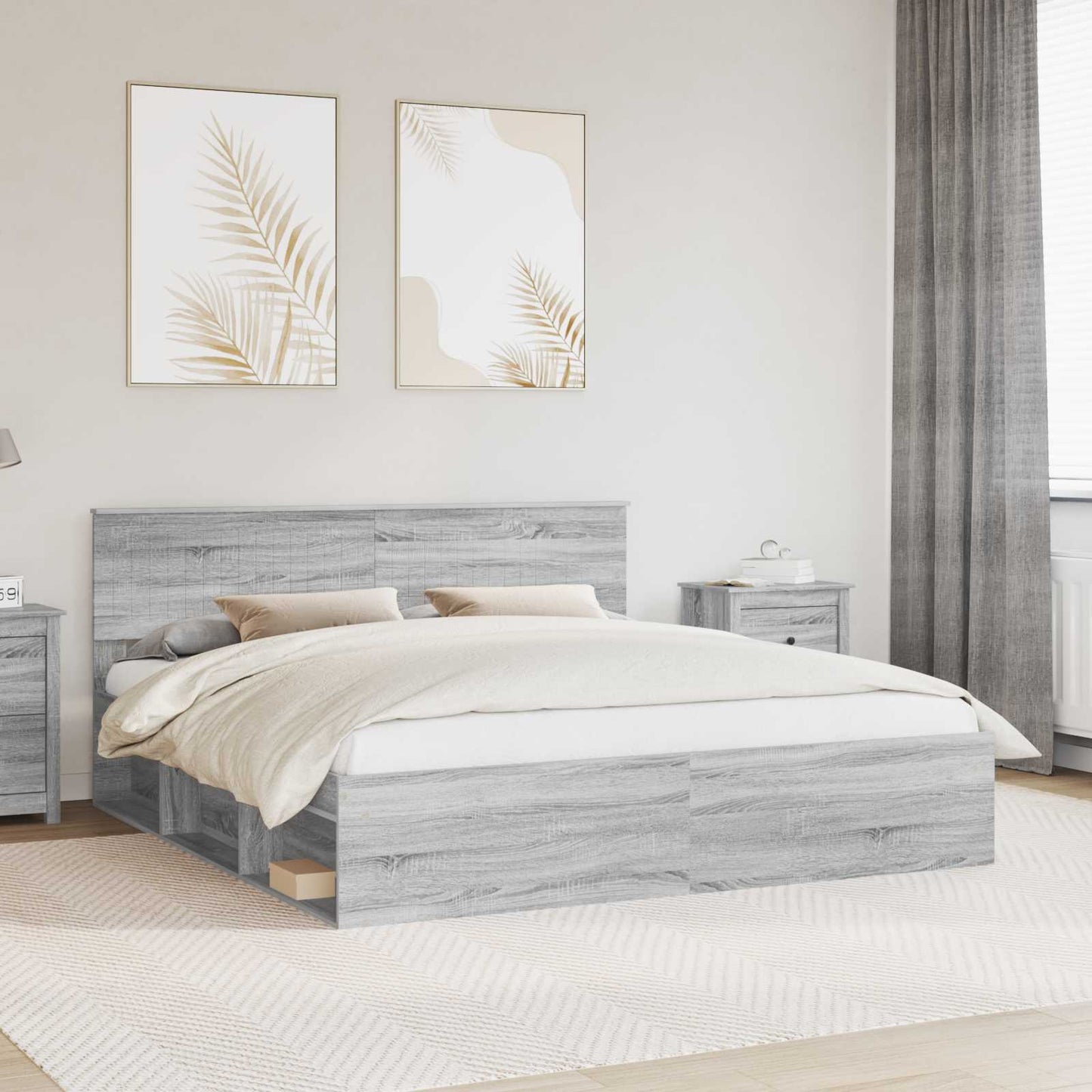 Bed Frame Grey Sonoma 180 x 200 cm Solid Pine Wood