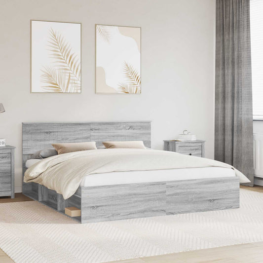 Bed Frame Grey Sonoma 180 x 200 cm Solid Pine Wood
