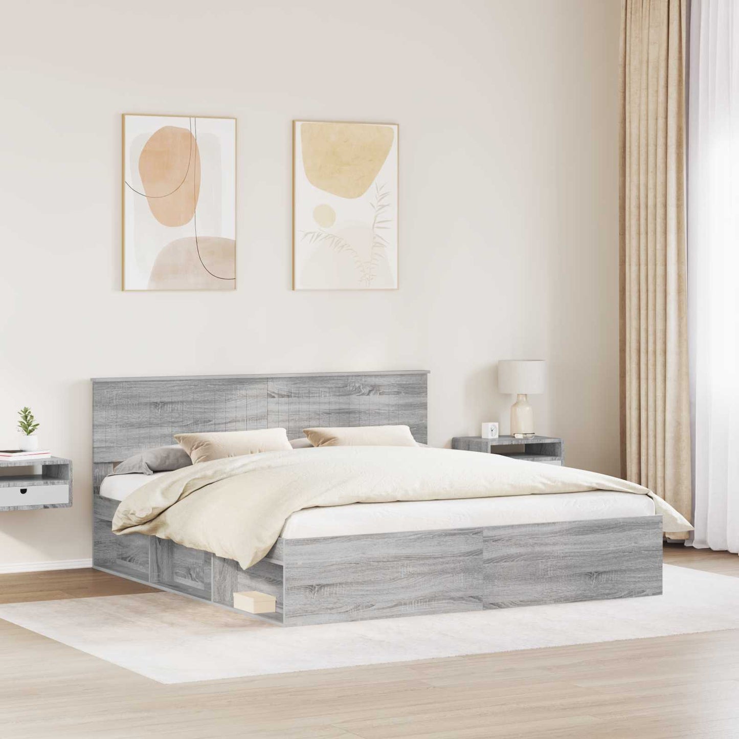 Bed Frame Grey Sonoma 180 x 200 cm Solid Pine Wood