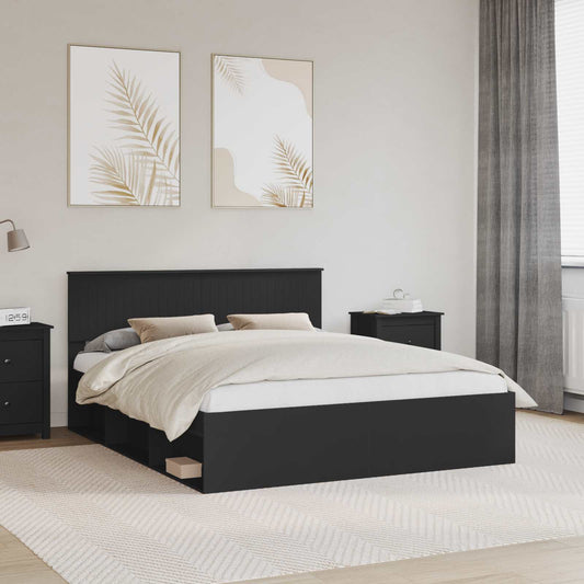 Bed Frame with Headboard Black 160 x 200 cm Solid Pine Wood