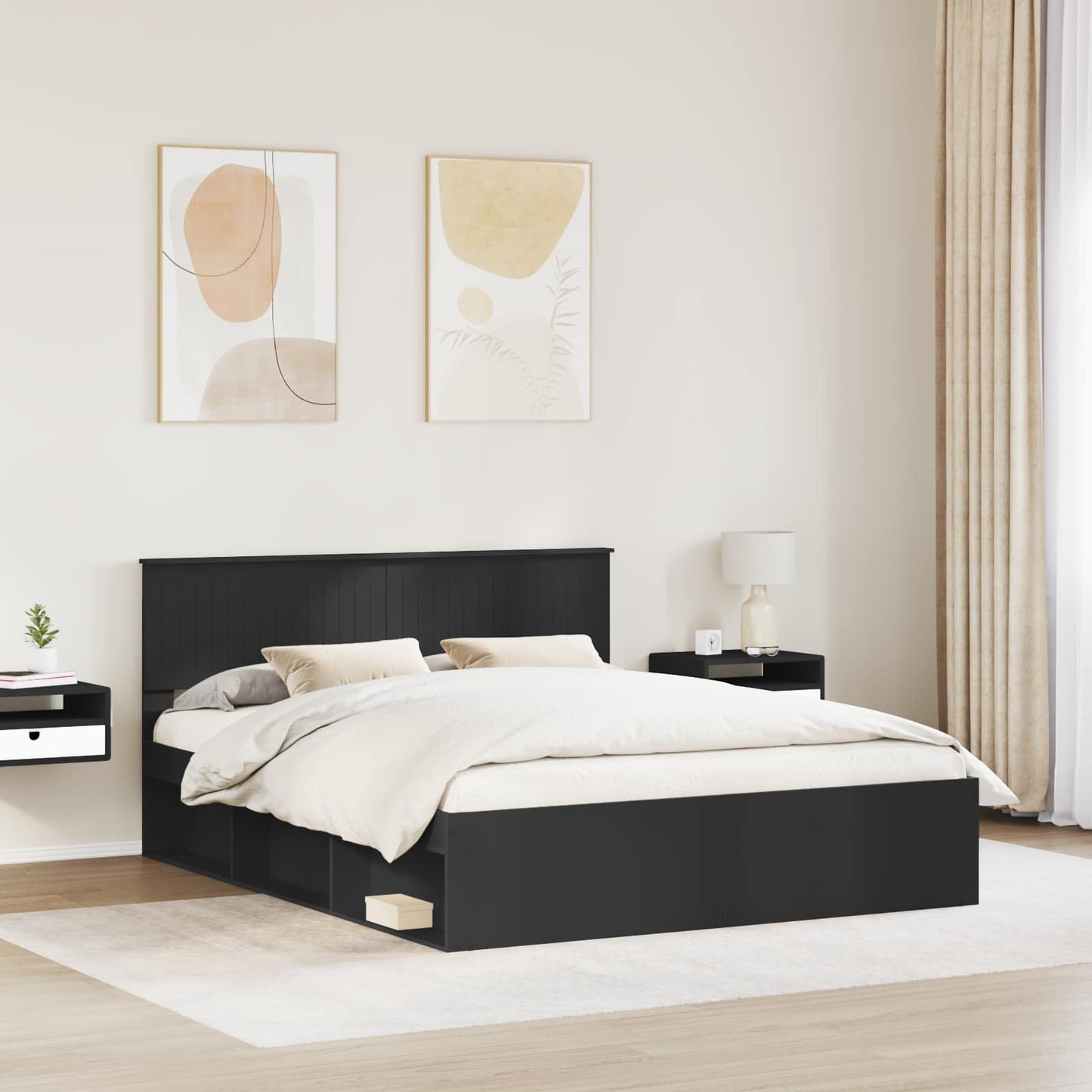 Bed Frame with Headboard Black 160 x 200 cm Solid Pine Wood