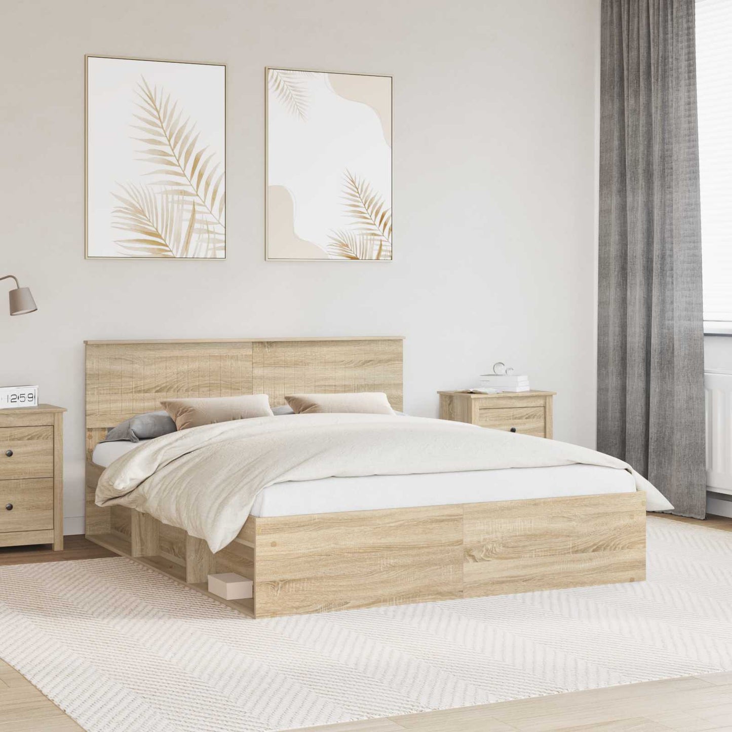 Bed Frame with Headboard Sonoma 160 x 200 cm Solid Pine Wood