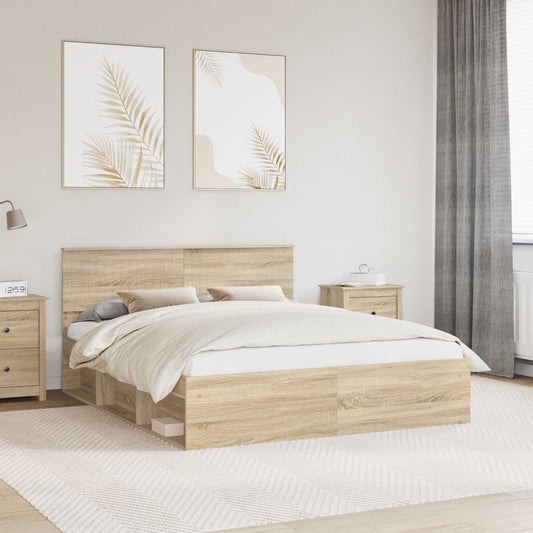 Bed Frame with Headboard Sonoma 160 x 200 cm Solid Pine Wood