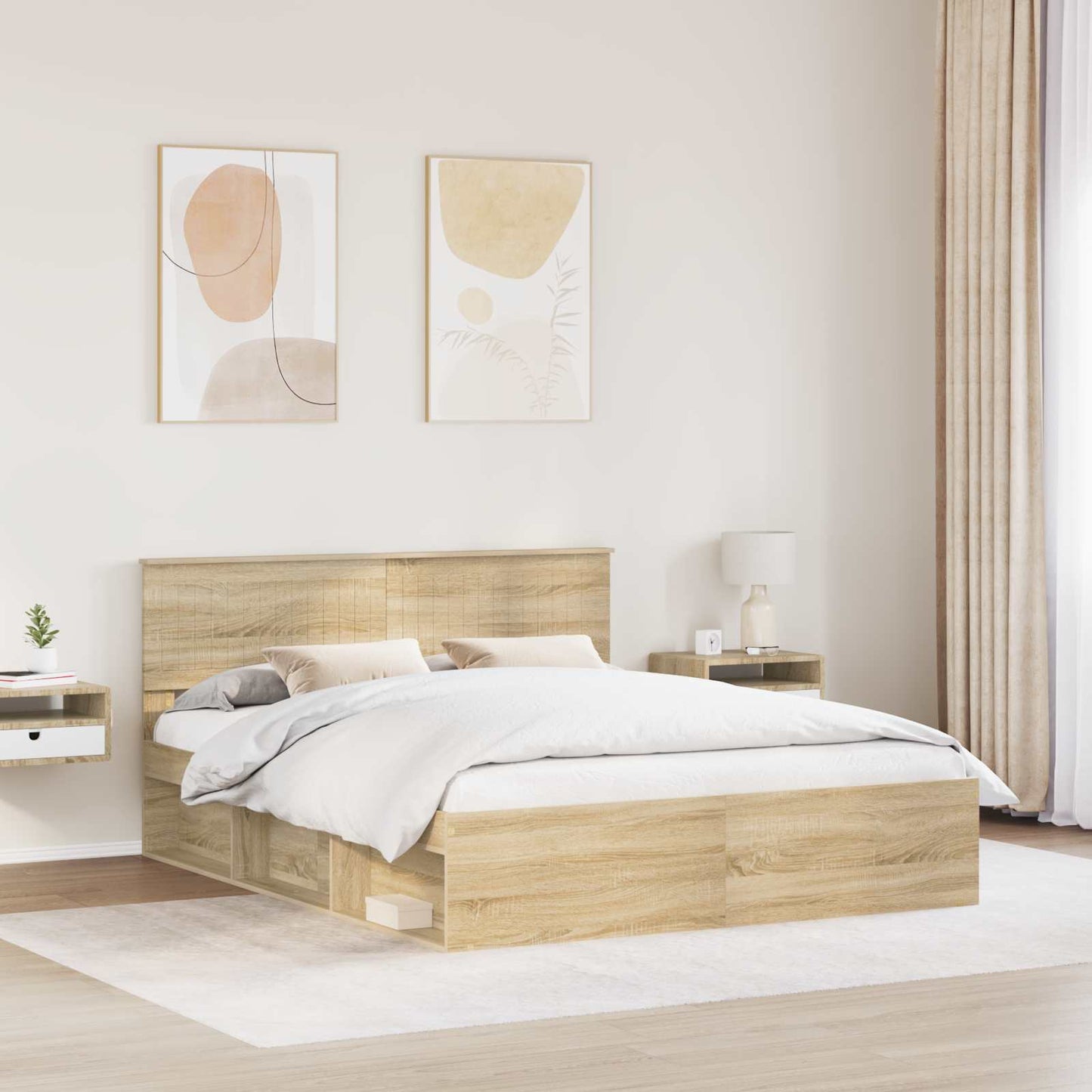 Bed Frame with Headboard Sonoma 160 x 200 cm Solid Pine Wood