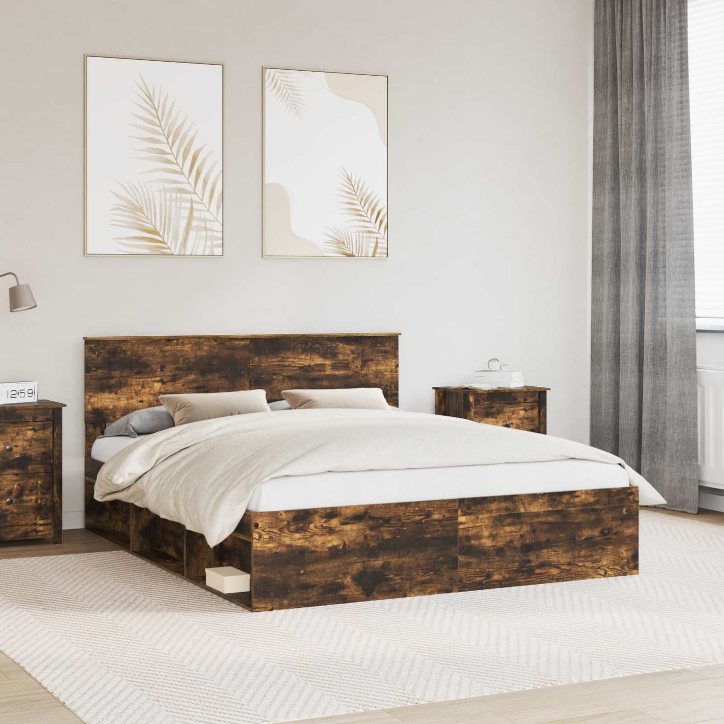 Bed Frame Smoked Oak 160 x 200 cm Solid Pine Wood