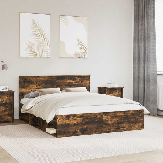 Bed Frame Smoked Oak 160 x 200 cm Solid Pine Wood