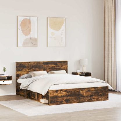 Bed Frame Smoked Oak 160 x 200 cm Solid Pine Wood