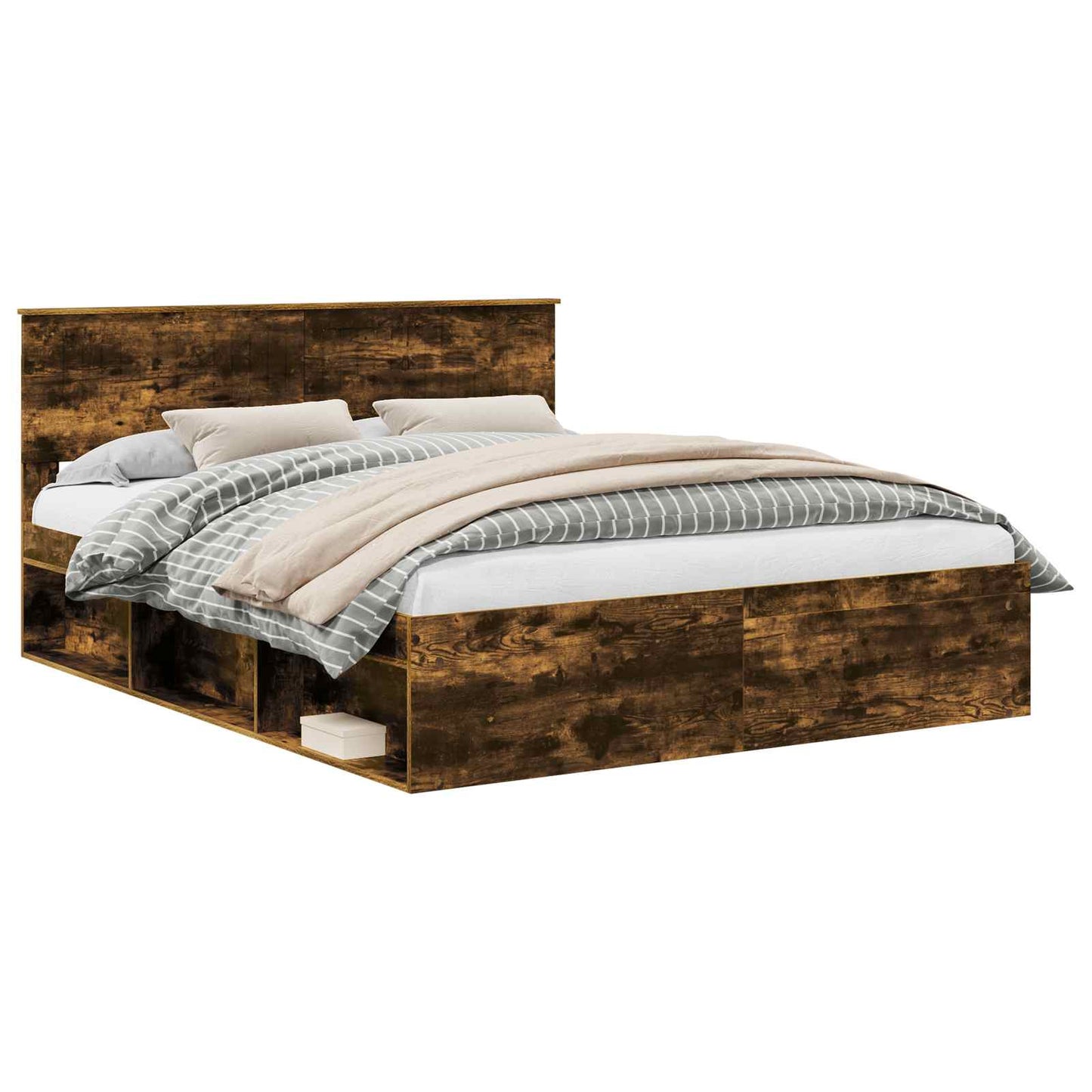 Bed Frame Smoked Oak 160 x 200 cm Solid Pine Wood