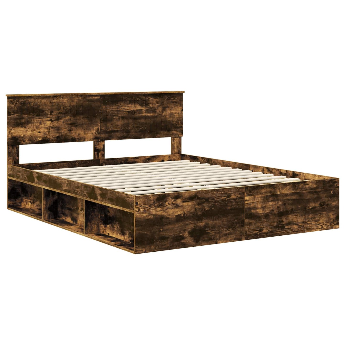 Bed Frame Smoked Oak 160 x 200 cm Solid Pine Wood