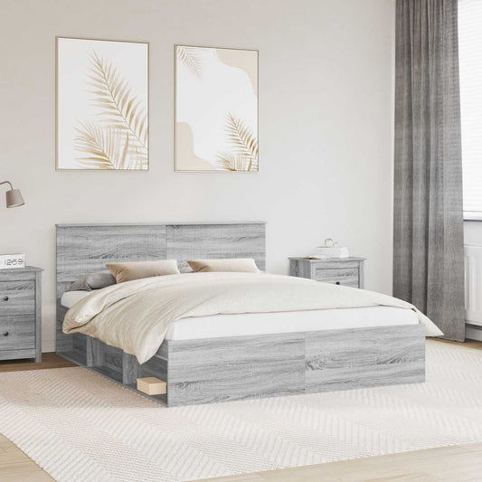 Bed Frame Grey Sonoma 160 x 200 cm Solid Pine Wood