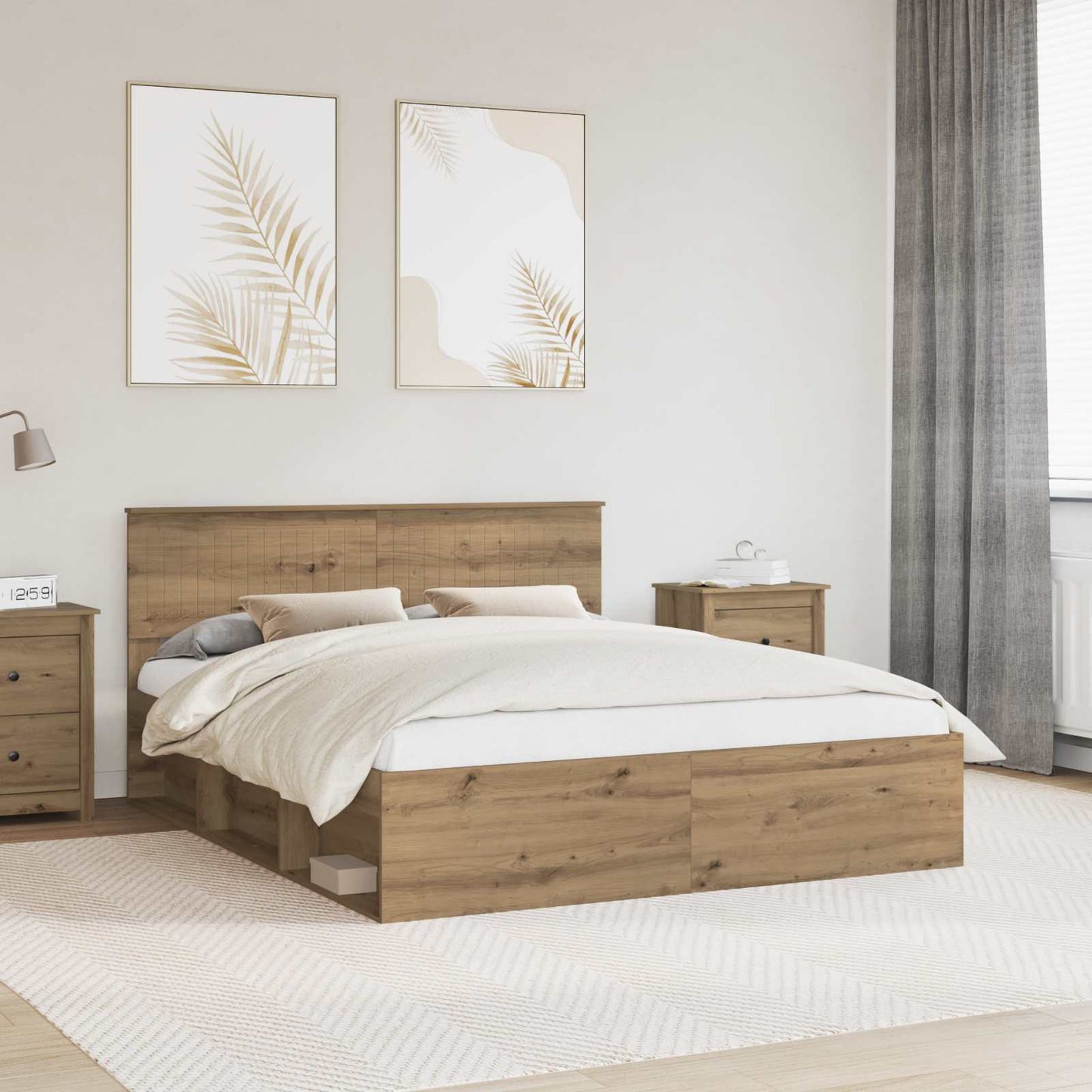 Bed Frame Artisian Oak 160 x 200 cm Solid Pine Wood