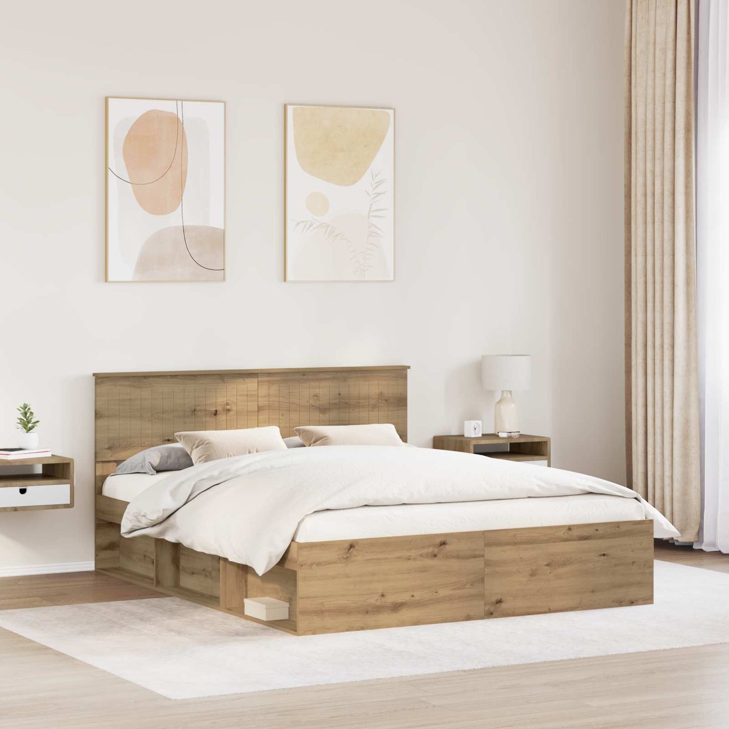 Bed Frame Artisian Oak 160 x 200 cm Solid Pine Wood