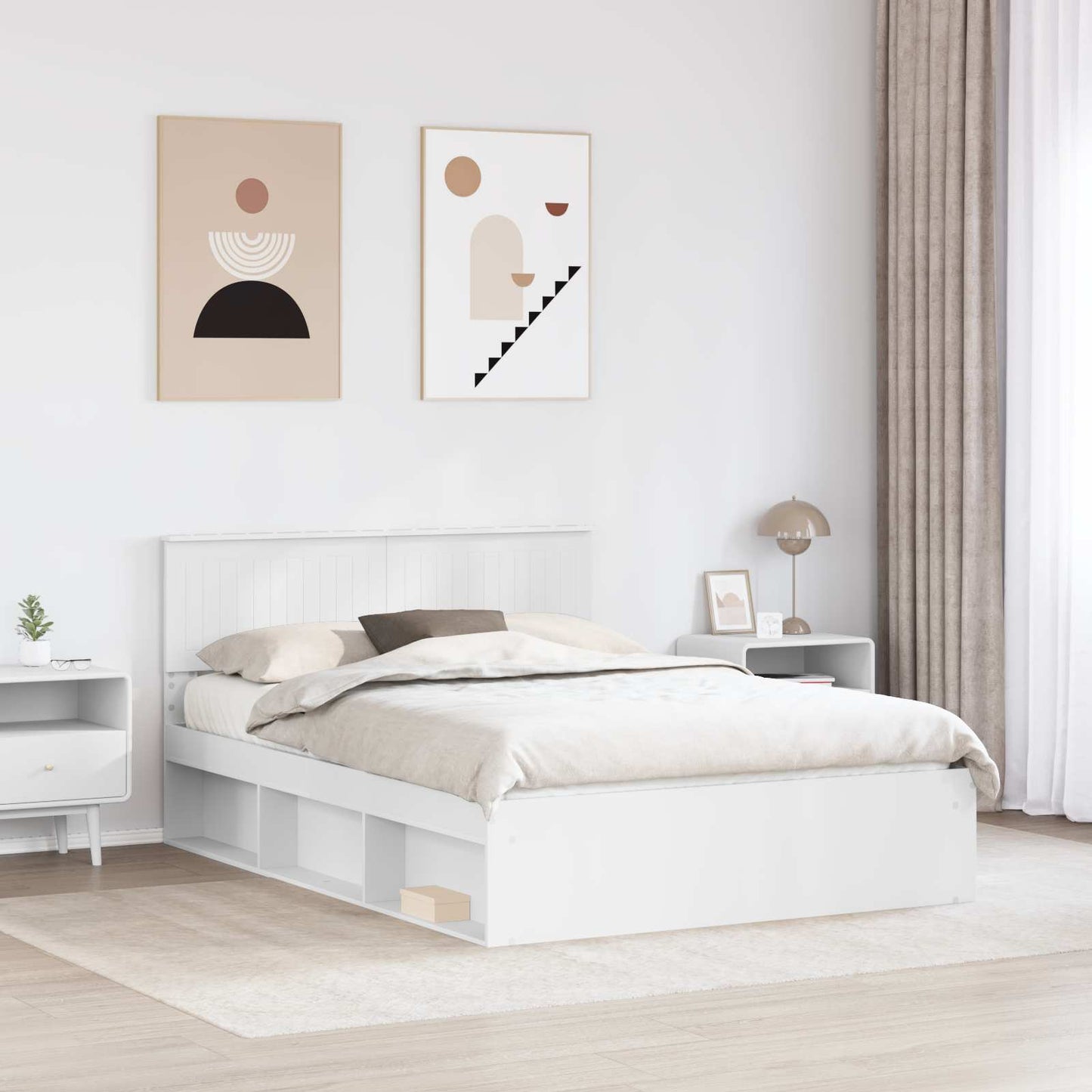 Bed Frame with Headboard White 140 x 200 cm Solid Pine Wood