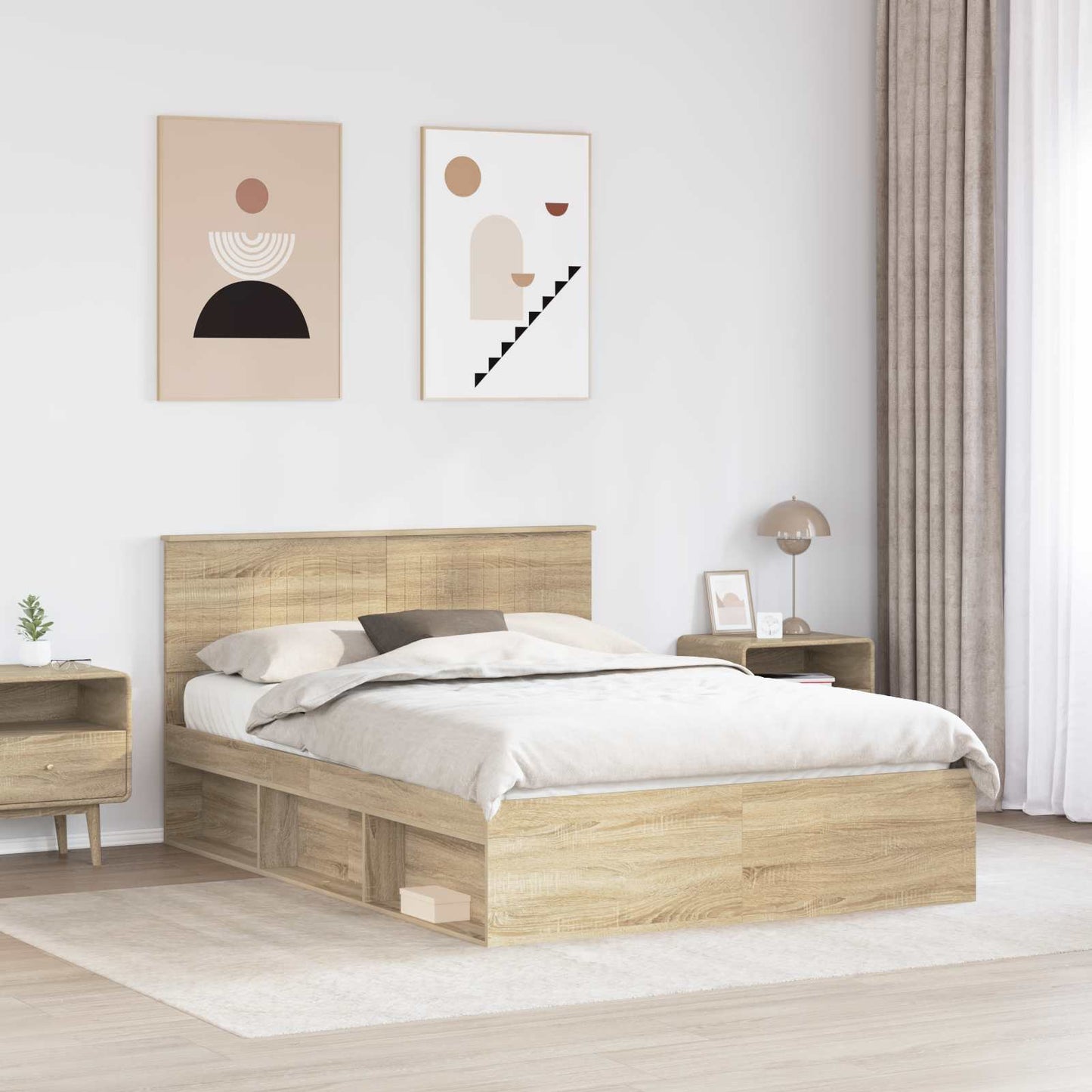 Bed Frame with Headboard Sonoma 140 x 200 cm Solid Pine Wood