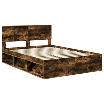 Bed Frame Smoked Oak 140 x 200 cm Solid Pine Wood