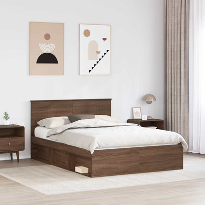 Bed Frame with Headboard Brown Oak 140 x 200 cm Solid Pine Wood