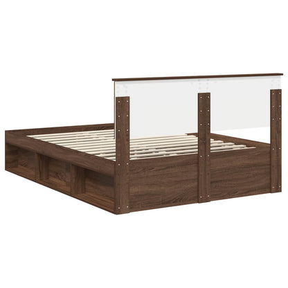 Bed Frame with Headboard Brown Oak 140 x 200 cm Solid Pine Wood