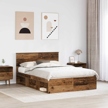 Bed Frame with Headboard Old Wood 140 x 200 cm Solid Pine Wood