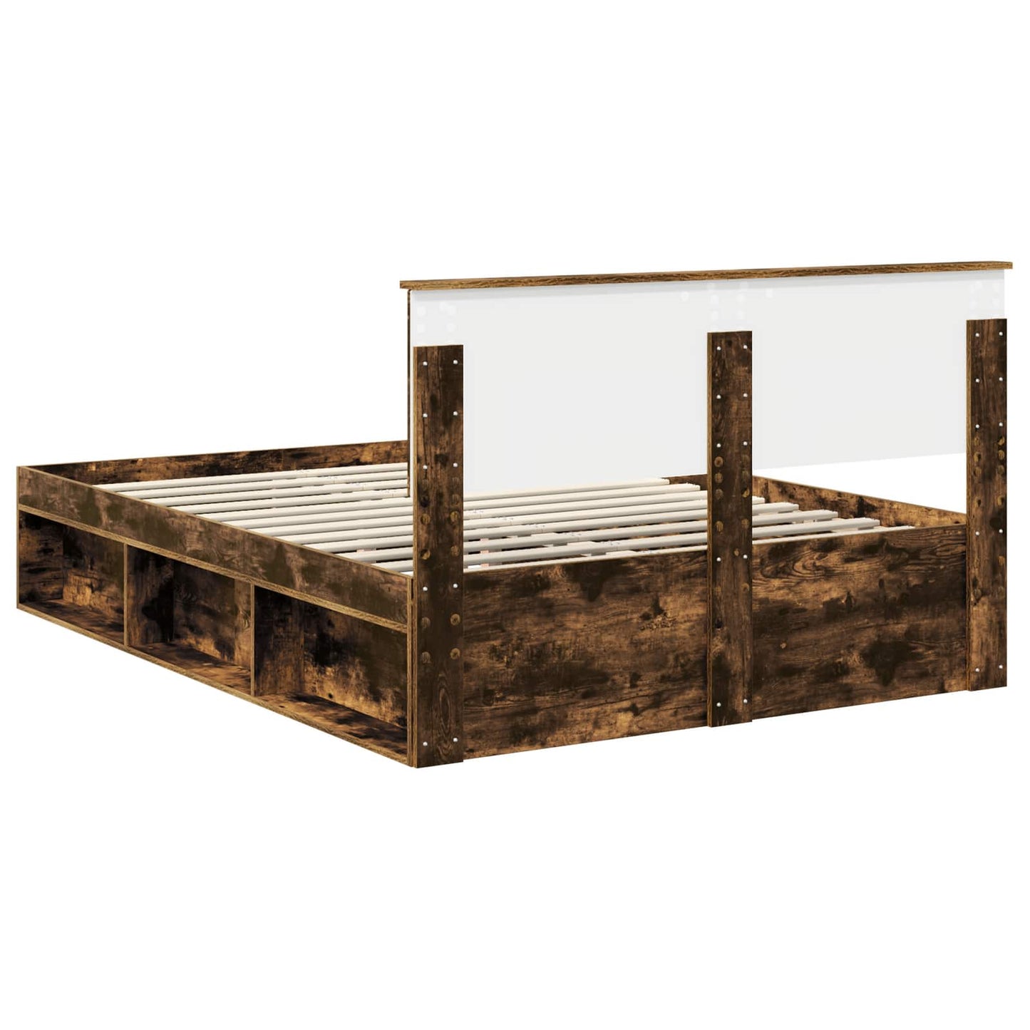 Bed Frame Smoked Oak 140 x 190 cm Solid Pine Wood