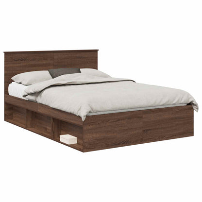 Bed Frame with Headboard Brown Oak 140 x 190 cm Solid Pine Wood