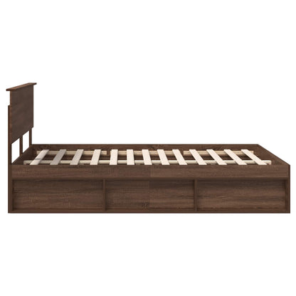 Bed Frame with Headboard Brown Oak 140 x 190 cm Solid Pine Wood
