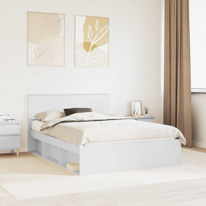 Bed Frame with Headboard White 135 x 190 cm Solid Pine Wood