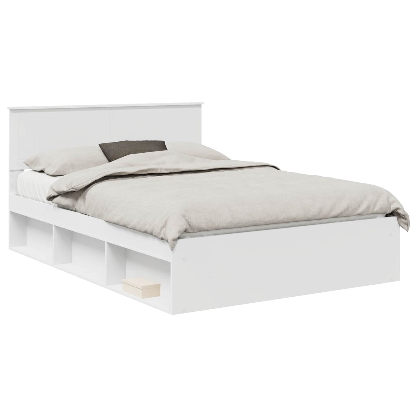 Bed Frame with Headboard White 135 x 190 cm Solid Pine Wood