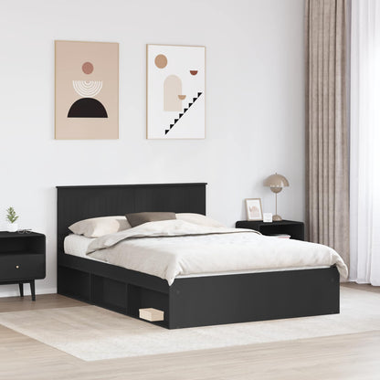 Bed Frame with Headboard Black 135 x 190 cm Solid Pine Wood
