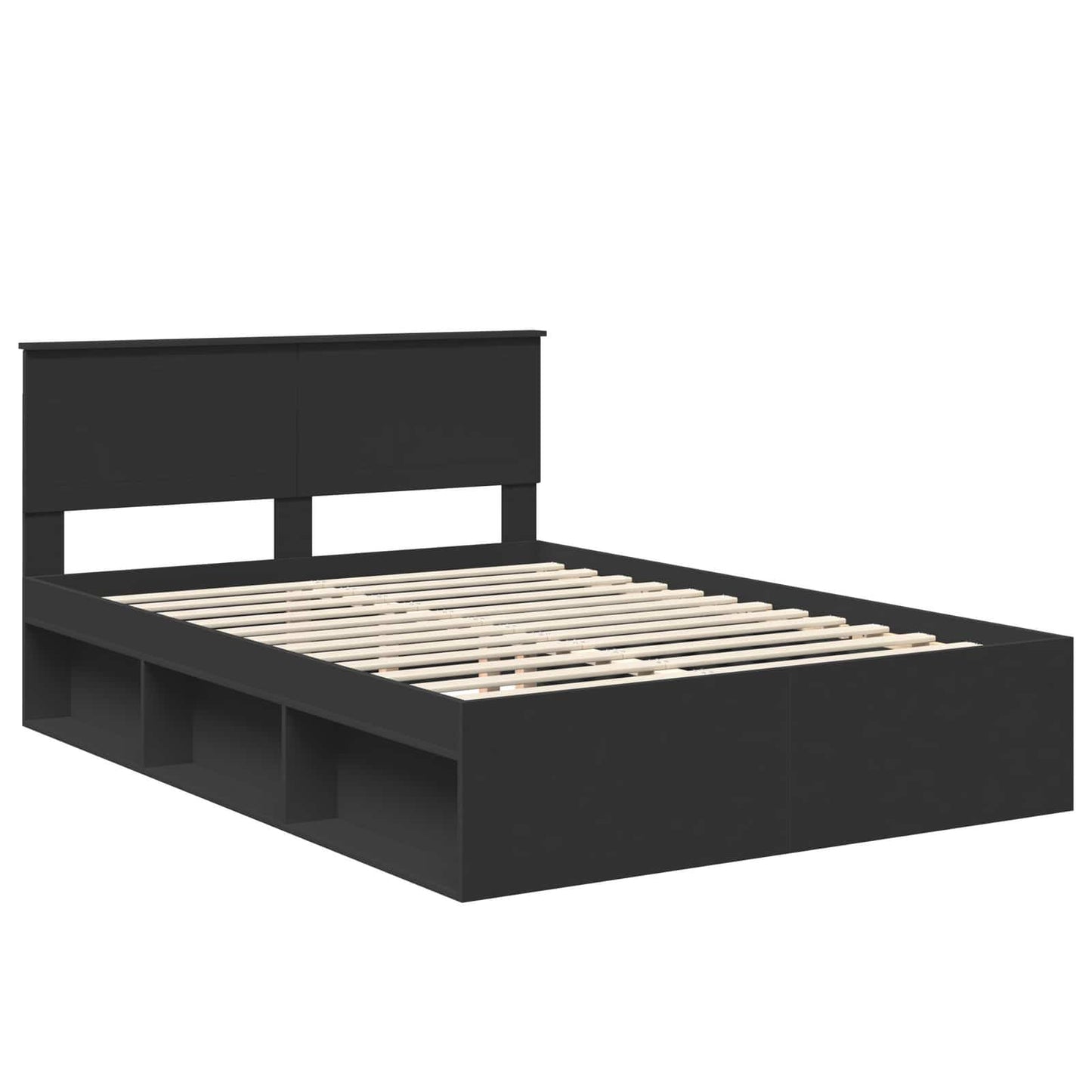 Bed Frame with Headboard Black 135 x 190 cm Solid Pine Wood