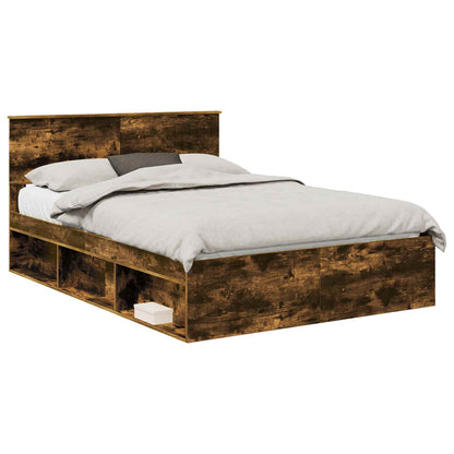 Bed Frame Smoked Oak 135 x 190 cm Solid Pine Wood