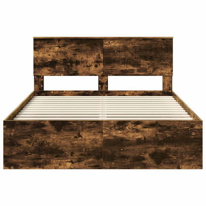 Bed Frame Smoked Oak 135 x 190 cm Solid Pine Wood