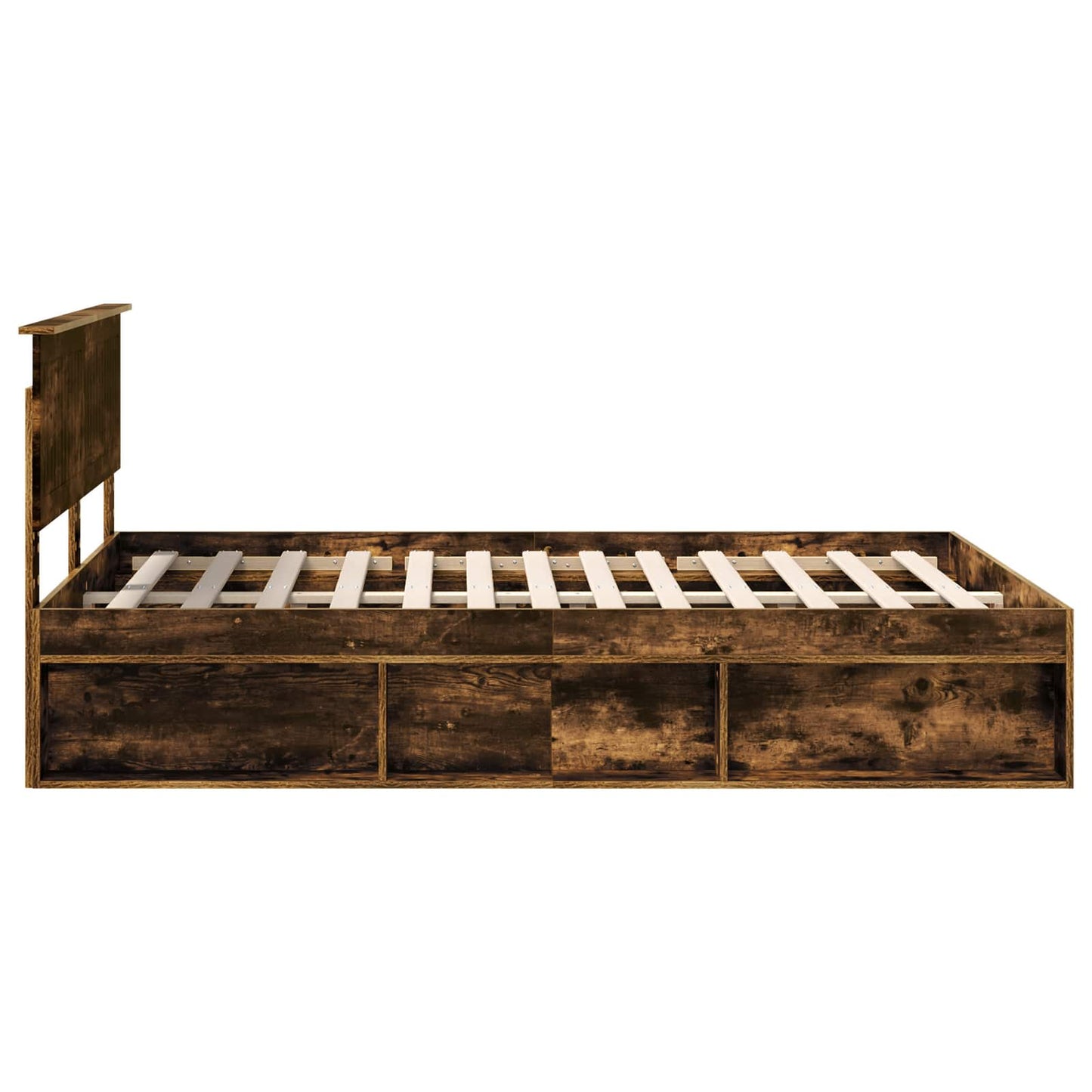 Bed Frame Smoked Oak 135 x 190 cm Solid Pine Wood