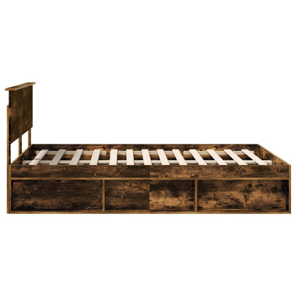 Bed Frame Smoked Oak 135 x 190 cm Solid Pine Wood