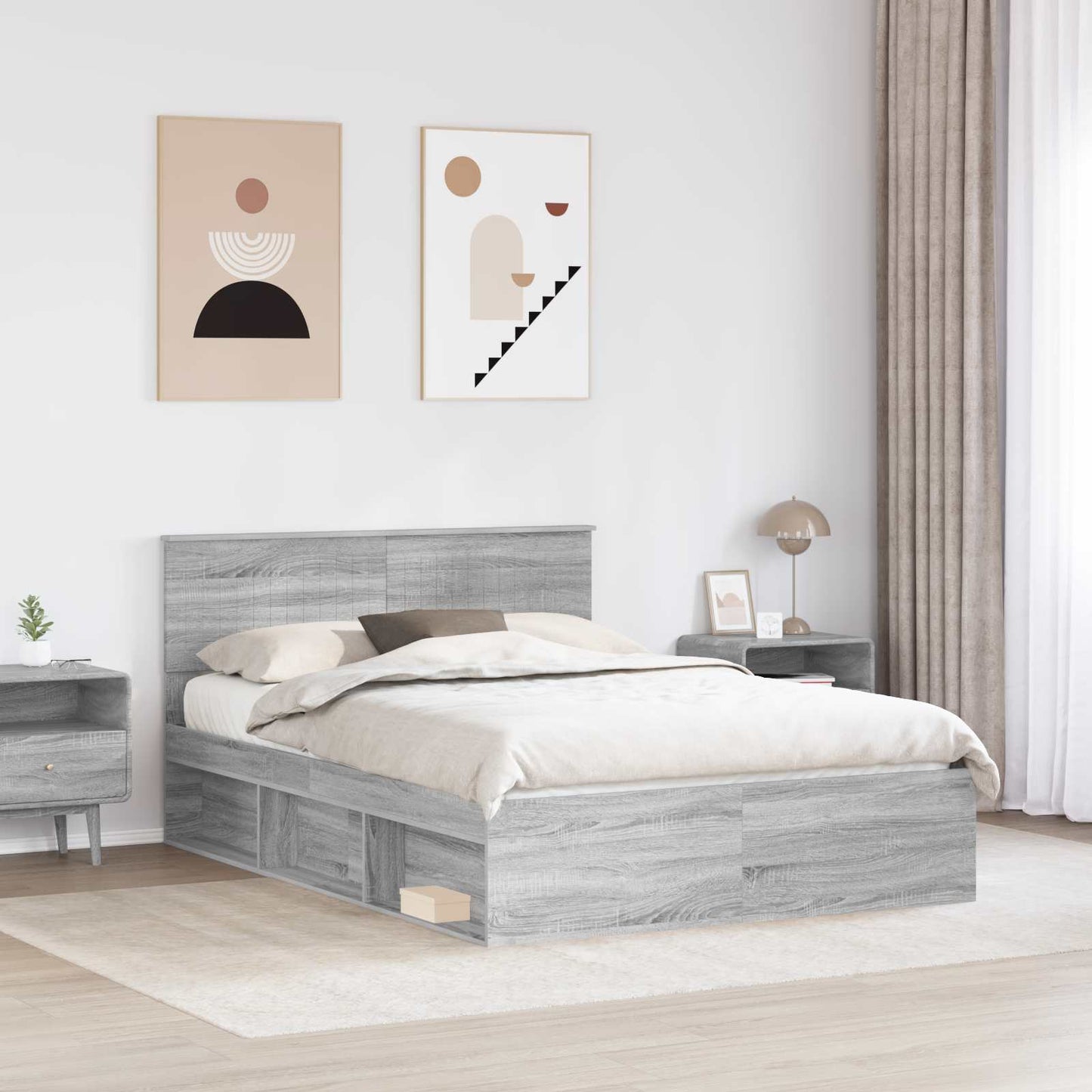 Bed Frame Grey Sonoma 135 x 190 cm Solid Pine Wood