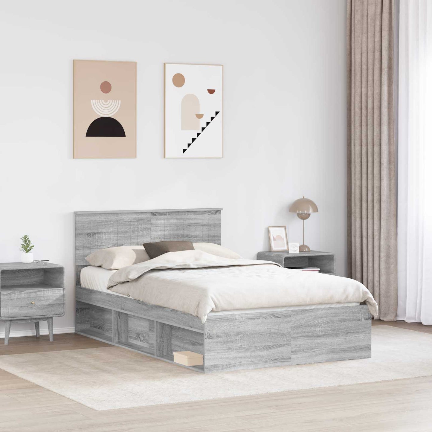 Bed Frame Grey Sonoma 120 x 200 cm Solid Pine Wood