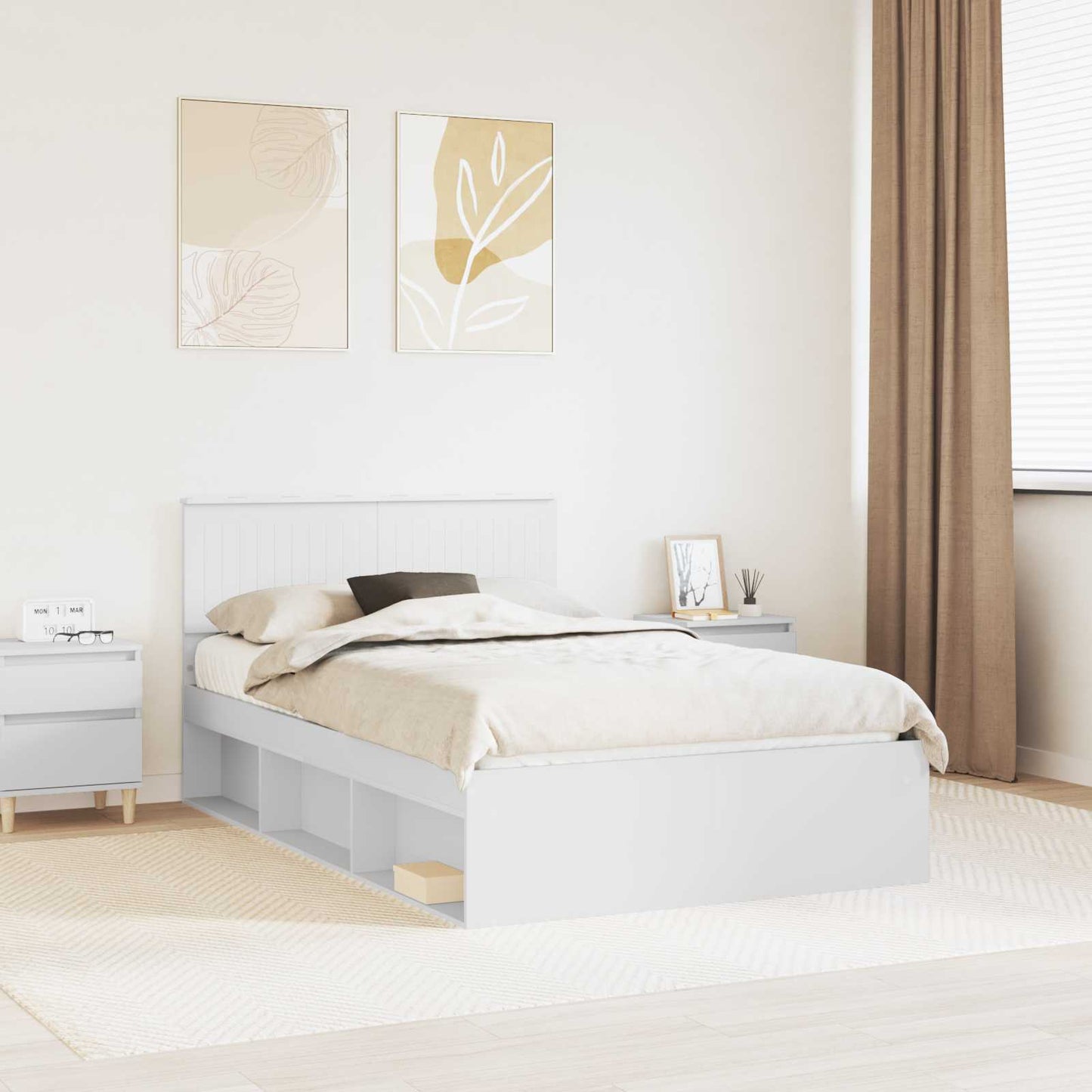 Bed Frame with Headboard White 120 x 190 cm Solid Pine Wood