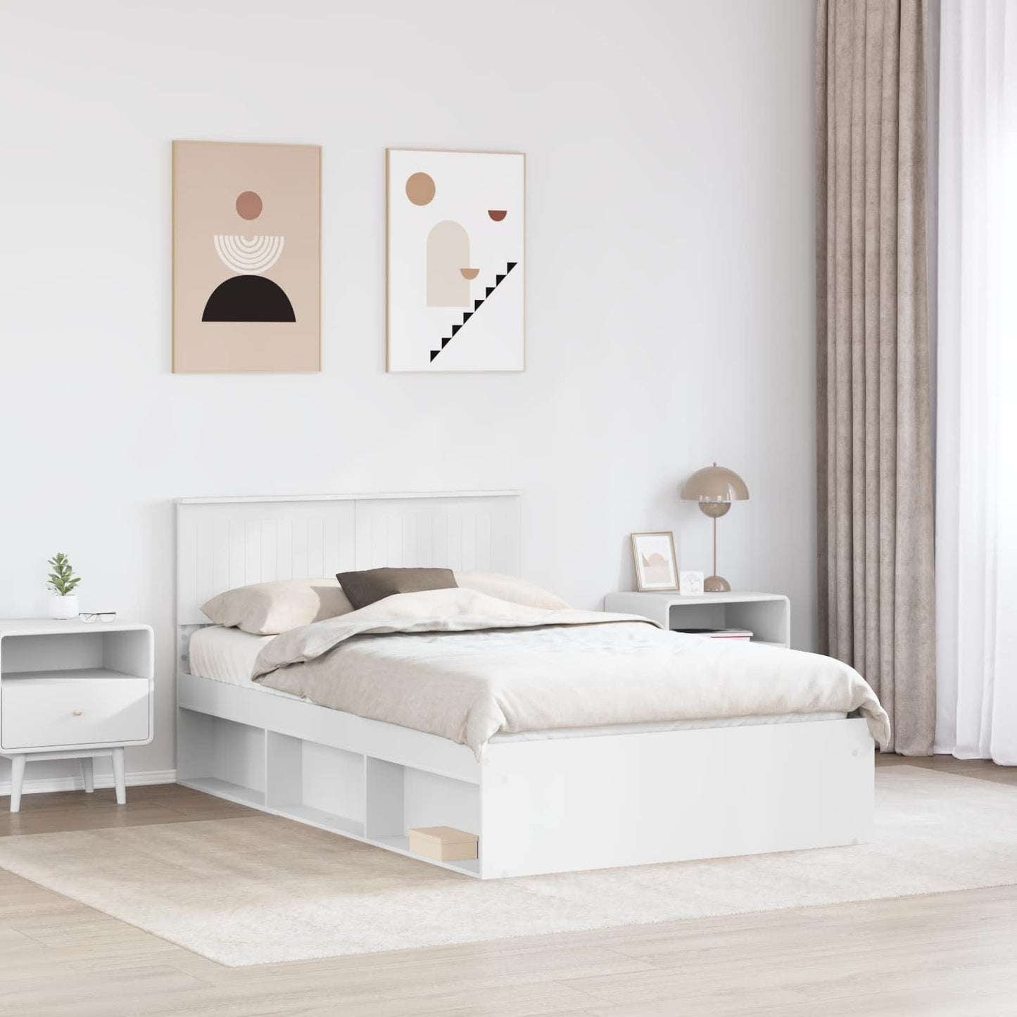 Bed Frame with Headboard White 120 x 190 cm Solid Pine Wood