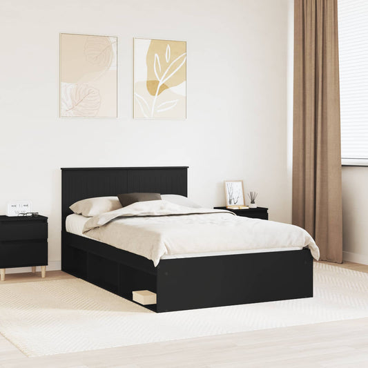 Bed Frame with Headboard Black 120 x 190 cm Solid Pine Wood