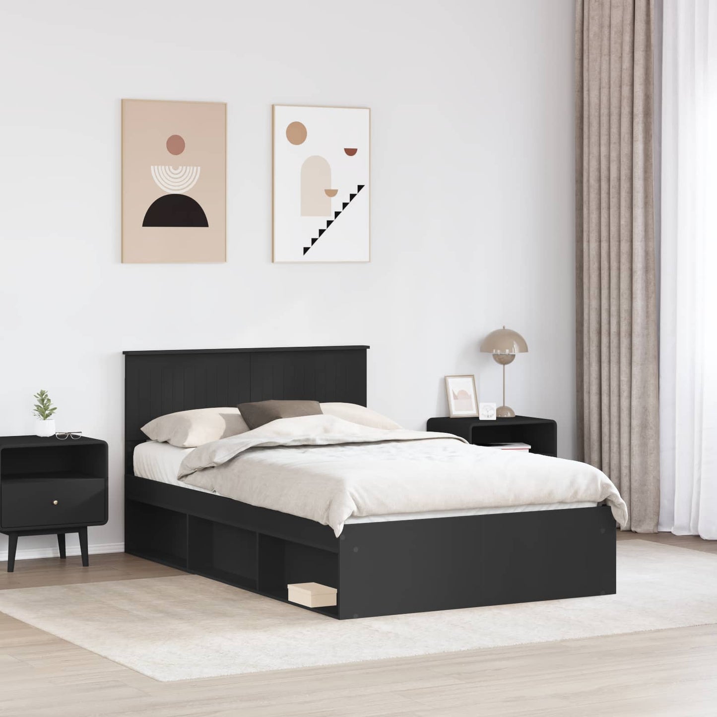 Bed Frame with Headboard Black 120 x 190 cm Solid Pine Wood