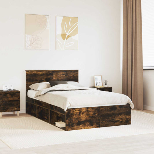 Bed Frame Smoked Oak 120 x 190 cm Solid Pine Wood