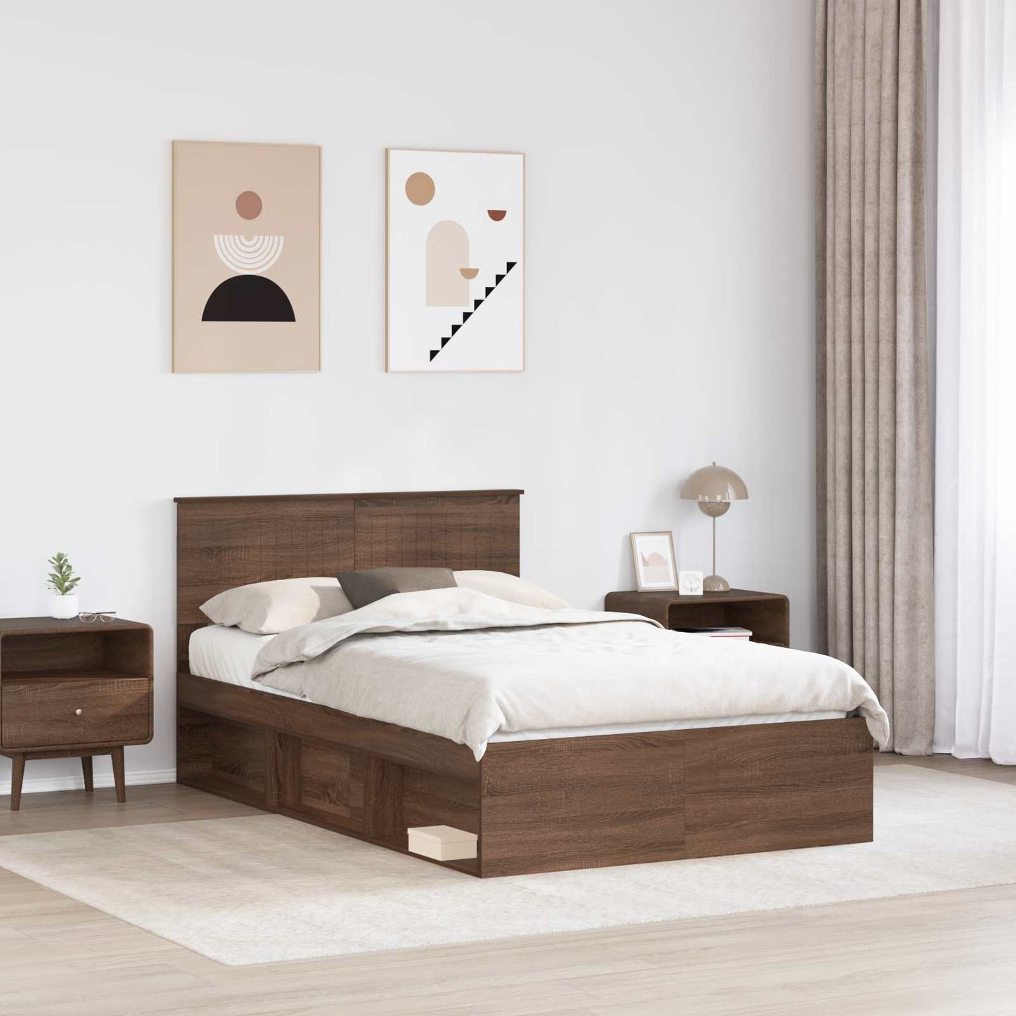 Bed Frame with Headboard Brown Oak 120 x 190 cm Solid Pine Wood