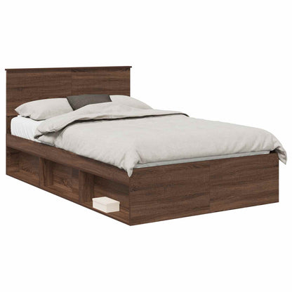 Bed Frame with Headboard Brown Oak 120 x 190 cm Solid Pine Wood