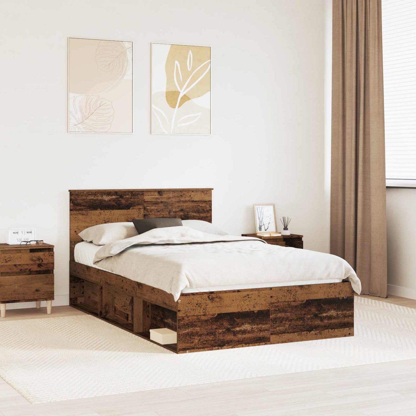 Bed Frame with Headboard Old Wood 120 x 190 cm Solid Pine Wood