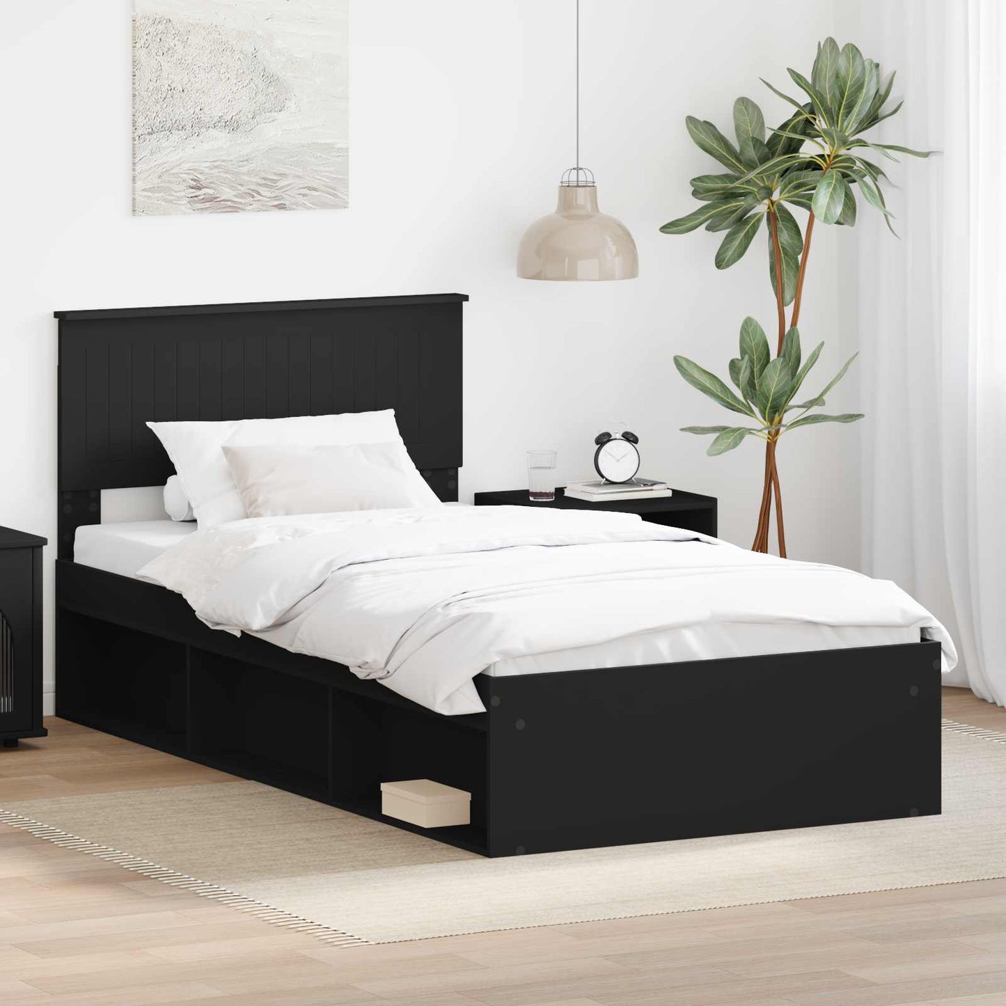 Bed Frame with Headboard Black 100 x 200 cm Solid Pine Wood