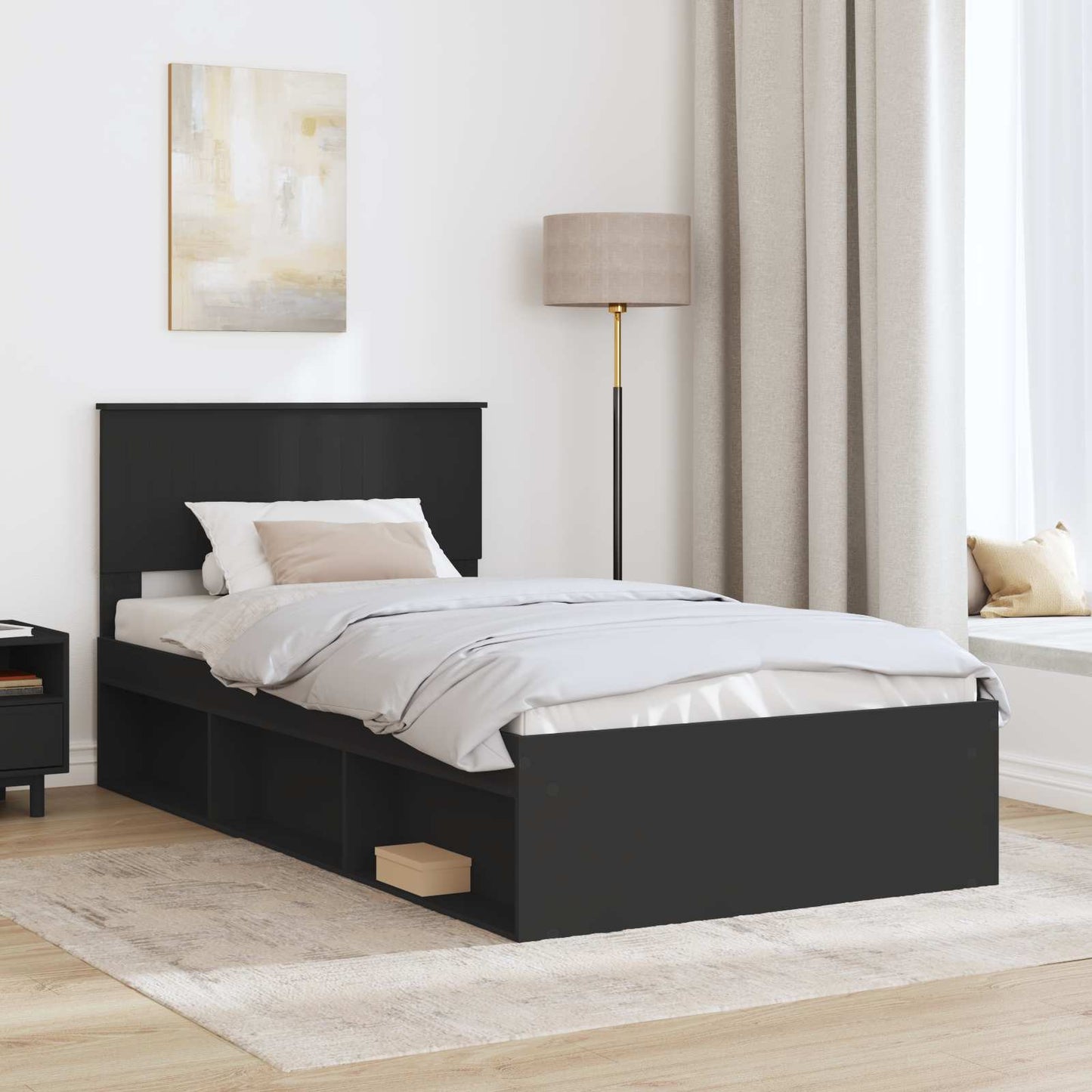 Bed Frame with Headboard Black 100 x 200 cm Solid Pine Wood