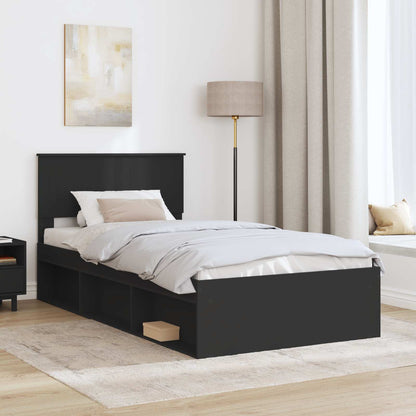 Bed Frame with Headboard Black 100 x 200 cm Solid Pine Wood
