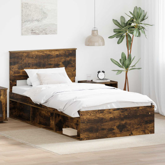 Bed Frame Smoked Oak 100 x 200 cm Solid Pine Wood
