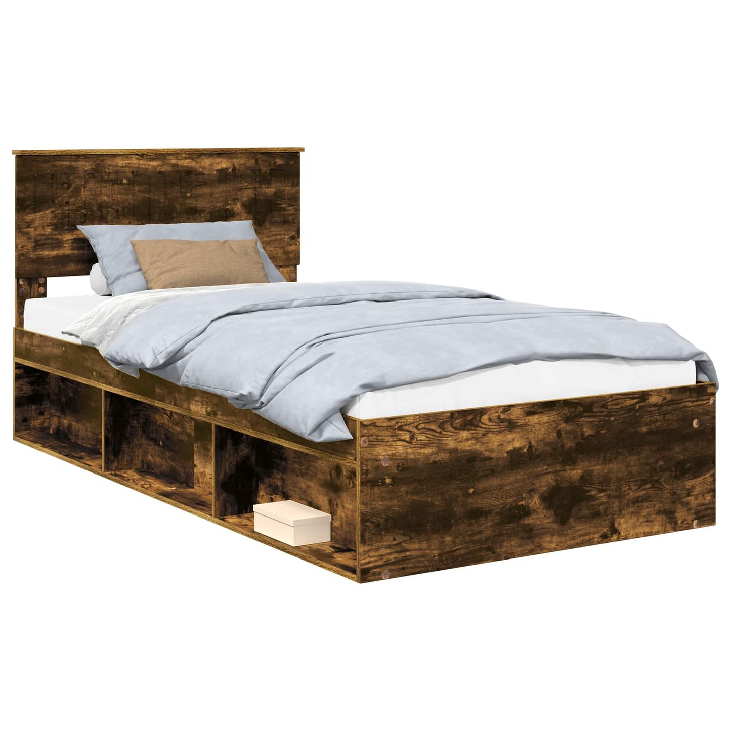 Bed Frame Smoked Oak 100 x 200 cm Solid Pine Wood