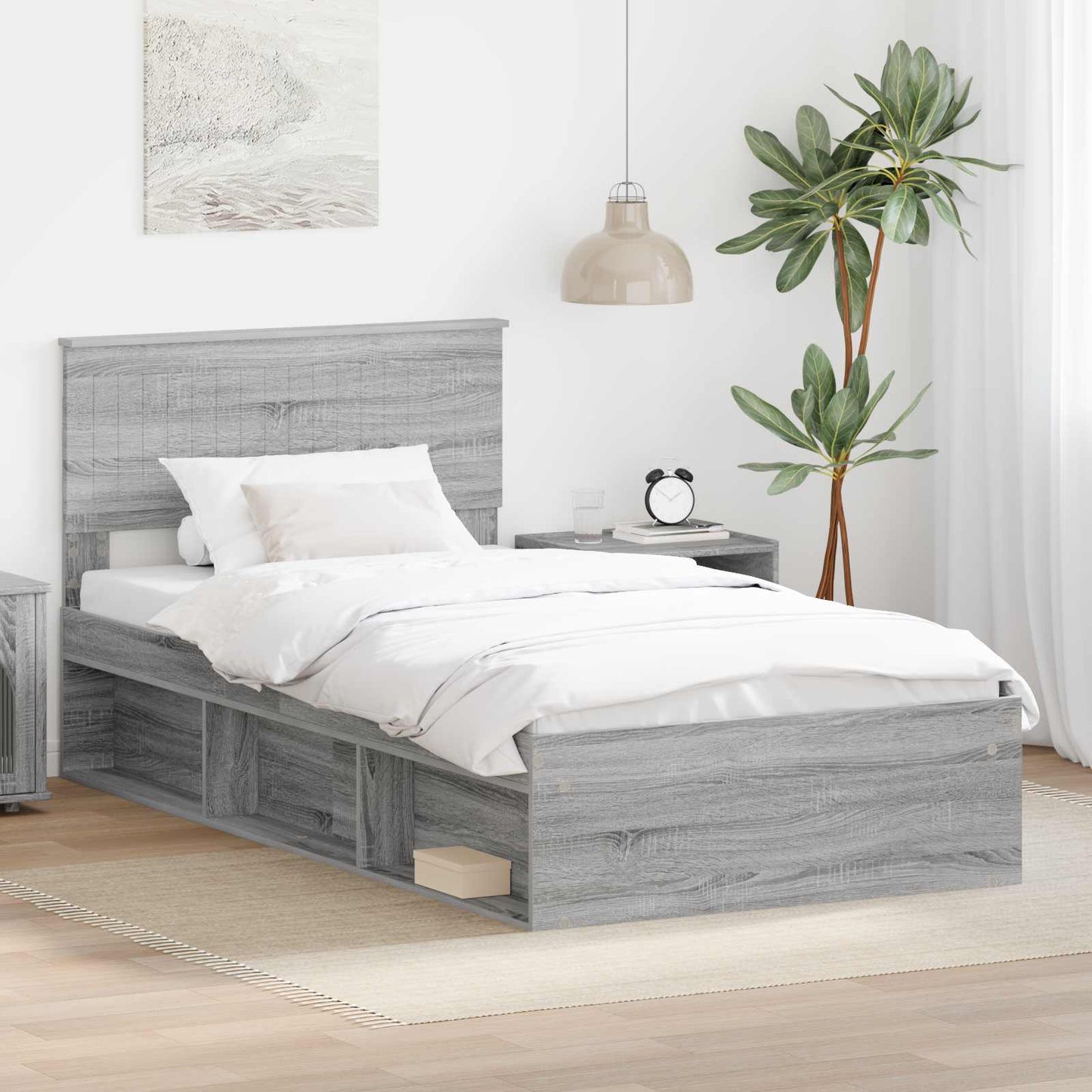 Bed Frame Grey Sonoma 100 x 200 cm Solid Pine Wood
