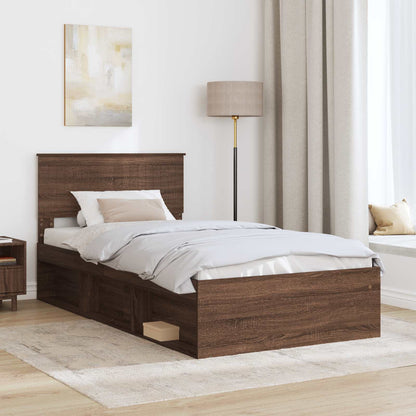 Bed Frame with Headboard Brown Oak 100 x 200 cm Solid Pine Wood